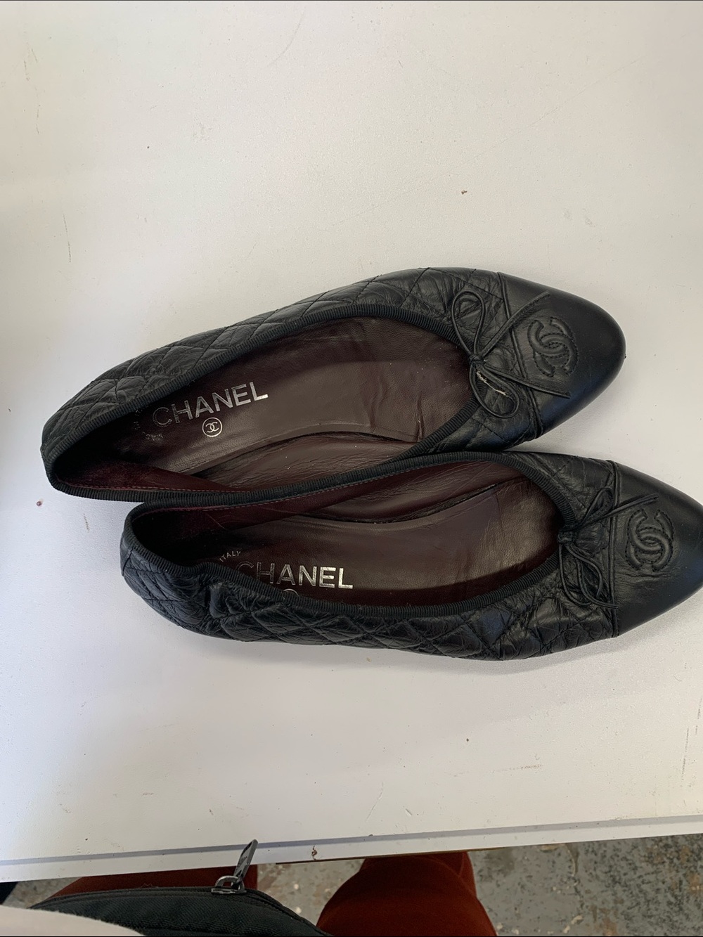 CHANEL Black Quilted Leather Camellia Ballet Flats